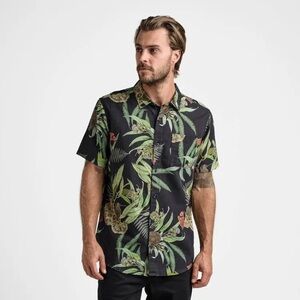 Roark Men's Journey Kiwi Camo Short Sleeve Cotton Linen Button Up Shirt